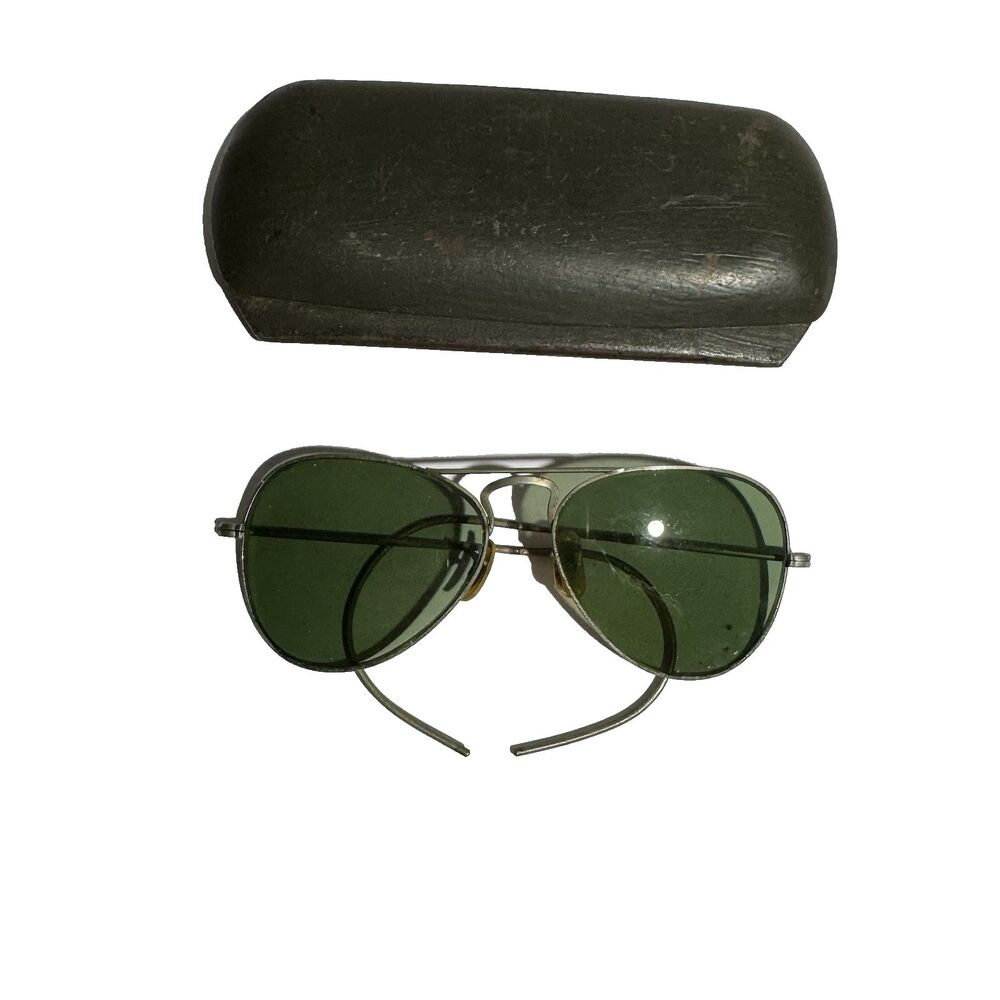 Vintage WWII Rayban Green Aviator‎ Glasses With Original Metal Case